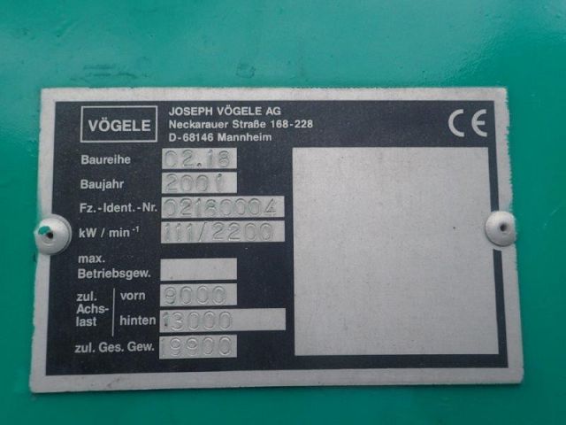 รถปูยาง VOGELE S1903 ปี 2001 8,430 ชม. โทร 061-4194021 พรภวิษย์