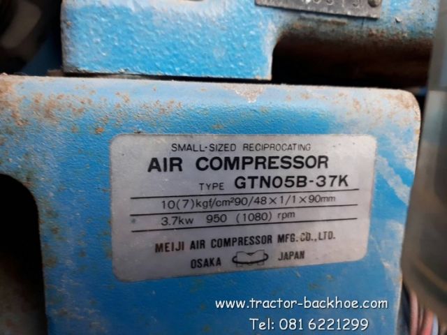 ขาย เครื่องปั๊มลม ปั๊มลม air compressor เก่าญี่ปุ่น MEIJI มอเตอร์ ไฟ 3 เฟส 200V ตู้เก็บเสียง