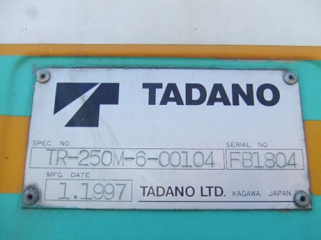 ขายรถเครน TADANO TR250M-6 S/No. : FB1804 ปี 1997 54,888Km. 6,971Hr. Power jib,