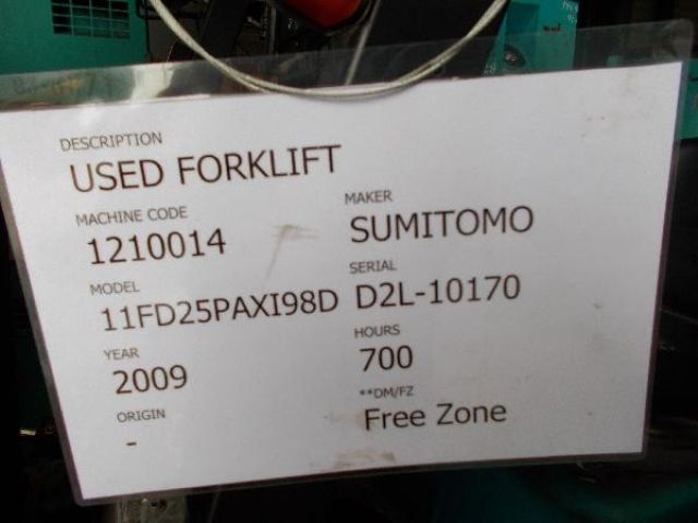ขายแล้วค่ะ ฟอล์คลิฟท์ SUMITOMO รุ่น 11FD25PAXI98D S/N D2L-10170