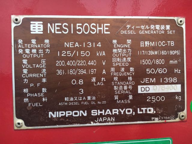 Nippon Sharyo NES-150SHE : เครื่องปั่นไฟ 150kva *Japan โทร. 080-6565422 (หนิง)