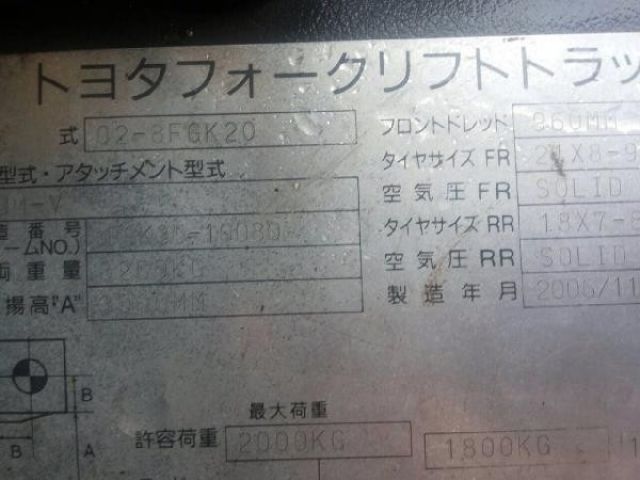 ฟอร์คลิฟต์ 2 ตัน Toyota 02-8FGK20 S/N: 8FGK30-10080 (LPG) ราคาถูก สนใจโทร. 080-6565422 (หนิง)